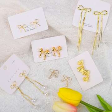 Charming 5 Pairs Gold Bow Earrings for Women Gift Set