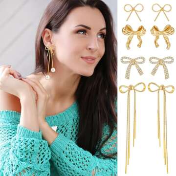 Charming 5 Pairs Gold Bow Earrings for Women Gift Set