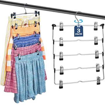 Zober 5-Tier Skirt Hangers with Clips - Metal, Non-Slip Space Saving Pants Hangers W/Adjustable Clip...