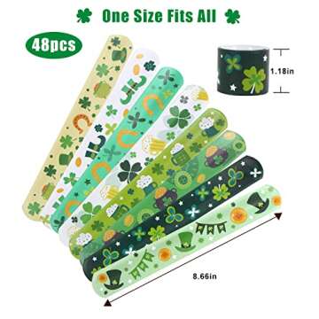 CCINEE 48pcs St. Patrick's Day Slap Bracelets, Lucky Shamrock Kids Snap Wristbands Toys for Irish St...