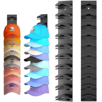 Hat Organizer Hold up to 20 Hats, 2 Pack Hat Rack for Wall with Strong Adhesive, Hat Organizer for B...