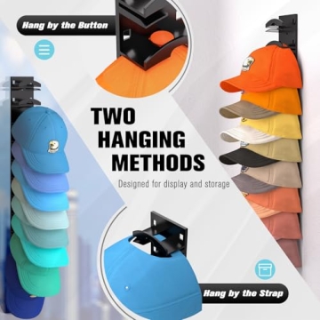 Hat Organizer Hold up to 20 Hats, 2 Pack Hat Rack for Wall with Strong Adhesive, Hat Organizer for Baseball Caps Display for Door Closet, Hat Hanger Holder Multilayer Two Mounting Option(Black)