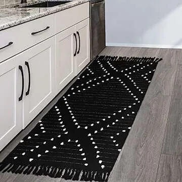 Boho Rugs for Bedroom 2.3X 5.3ft, Cotton Hand Woven Runner Rug Machine Washable Hallway Runner Rug with Tassel Tribal Decorative Indoor Floor Mat for Kitchen/Laundry Room/Entryway