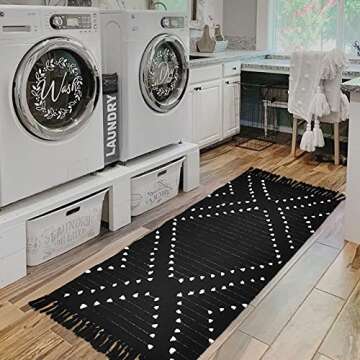 Boho Rugs for Bedroom 2.3X 5.3ft, Cotton Hand Woven Runner Rug Machine Washable Hallway Runner Rug with Tassel Tribal Decorative Indoor Floor Mat for Kitchen/Laundry Room/Entryway