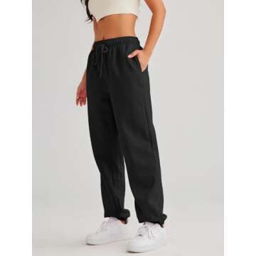 AUTOMET Womens Sweatpants Fleece Lined Fall Outfits Baggy High Waisted Straight Leg Sweat Pants 2025 Drawstring Winter Burnt Casual Athletic Lounge Joggers Black XL