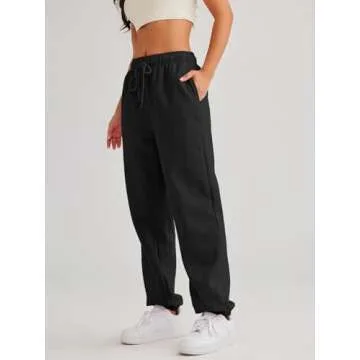 AUTOMET Womens Sweatpants Fleece Lined Fall Outfits Baggy High Waisted Straight Leg Sweat Pants 2025 Drawstring Winter Burnt Casual Athletic Lounge Joggers Black XL