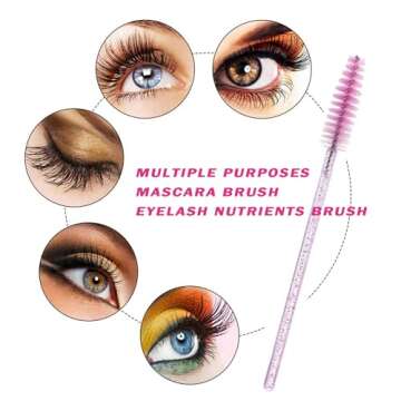 100PCS Disposable Eyelash Brush, Mascara Wands Makeup Brushes Applicators Kits for Eyelash Extensions and Eyebrow Brush with Container (Black) BR-B005