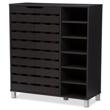 Baxton Studio Shirley Modern & Contemporary Wood 2-Door Shoe Cabinet with Open Shelves, Dark Brown
