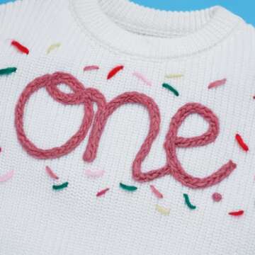 Newborn Baby Girls Boys Sweaters: Fall Winter Outfit Embroidery Knitted Pullover Sweatshirts 1st Birthday Party First Christmas Outwear Photo Shoot Cake Smash Clothes Red+White 1 Year