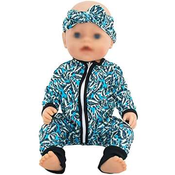 SOTOGO 5 Sets Doll Clothes Outfits Jumpsuits with 5 Headbands for 14 to 17 Inch New Born Baby Doll, 15 Inch Baby Doll and American 18 Inch Doll Clothes and Accessories