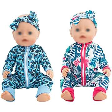 SOTOGO 5 Sets Doll Clothes Outfits Jumpsuits with 5 Headbands for 14 to 17 Inch New Born Baby Doll, 15 Inch Baby Doll and American 18 Inch Doll Clothes and Accessories