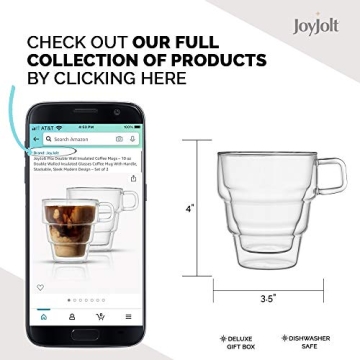 JoyJolt Pila Double Wall Insulated Coffee Mugs – 10 oz Double Walled Insulated Glasses Coffee Mug With Handle, Stackable, Sleek Modern Design – Set of 2