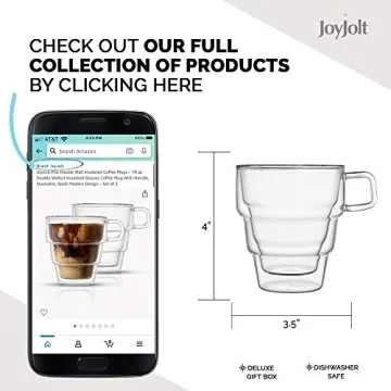 JoyJolt Pila Double Wall Insulated Coffee Mugs – 10 oz Double Walled Insulated Glasses Coffee Mug With Handle, Stackable, Sleek Modern Design – Set of 2