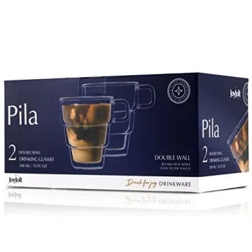 JoyJolt Pila Double Wall Insulated Coffee Mugs – 10 oz Double Walled Insulated Glasses Coffee Mug With Handle, Stackable, Sleek Modern Design – Set of 2