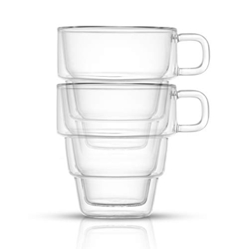 JoyJolt Pila Double Wall Insulated Coffee Mugs – 10 oz Double Walled Insulated Glasses Coffee Mug With Handle, Stackable, Sleek Modern Design – Set of 2