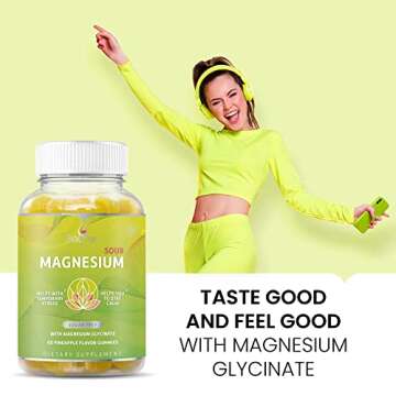 Magnesium Gummies Made with Magnesium Glycinate for Stress Relief Support, Optimal Relaxation, Calm Mood Supplement for Adults and Kids, Pineapple-Flavor (60 Count)
