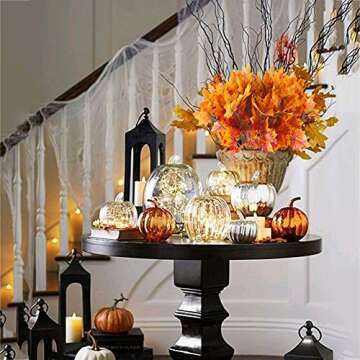 HUAESIN Artificial Maple Leaves Branches 4 Pcs Fake Silk Fall Leaves Stem Autumn Faux Flowers Fall S...