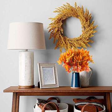 HUAESIN Artificial Maple Leaves Branches 4 Pcs Fake Silk Fall Leaves Stem Autumn Faux Flowers Fall Shrubs Bushes for Autumns Table Centerpieces Home Kitchen Thanksgiving Festival Decoration