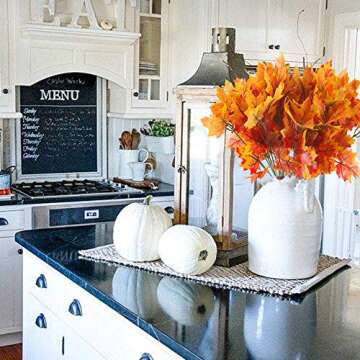 HUAESIN Artificial Maple Leaves Branches 4 Pcs Fake Silk Fall Leaves Stem Autumn Faux Flowers Fall Shrubs Bushes for Autumns Table Centerpieces Home Kitchen Thanksgiving Festival Decoration