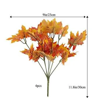 HUAESIN Artificial Maple Leaves Branches 4 Pcs Fake Silk Fall Leaves Stem Autumn Faux Flowers Fall Shrubs Bushes for Autumns Table Centerpieces Home Kitchen Thanksgiving Festival Decoration