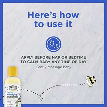 Zarbee's Baby Massage Oil, Calming and Soothing with Lavender and Chamomile to Help Sleep, 4oz Bottle