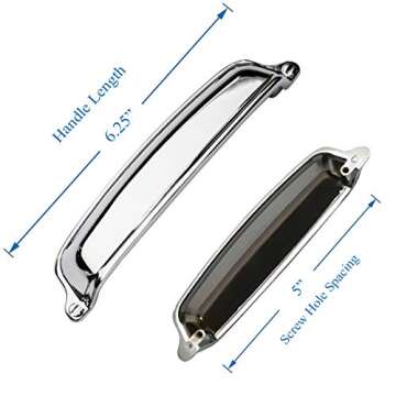 Southern Hills Polished Chrome Drawer Pulls - 5 inch Screw Spacing - 6 1/4" Total Length - Chrome Cup Pulls, Bin Pulls, Bright Chrome Cabinet Hardware, SHKM004-CHR-5