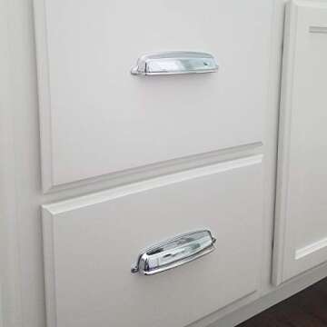 Southern Hills Polished Chrome Drawer Pulls - 5 inch Screw Spacing - 6 1/4" Total Length - Chrome Cup Pulls, Bin Pulls, Bright Chrome Cabinet Hardware, SHKM004-CHR-5