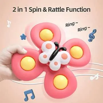 Baby Suction Cup Spinning Top Toys 3 Pcs, Infant Rattles Spinner Toy 6-12-18 Months,Sensory Spin Bath Sucker, Travel Busy Teething Toy for Toddlers, Gifts for 1-3 Year Boy Girl(Group A)