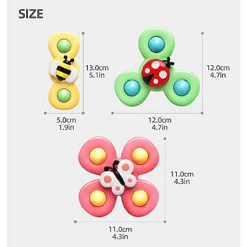 Baby Suction Cup Spinning Top Toys 3 Pcs, Infant Rattles Spinner Toy 6-12-18 Months,Sensory Spin Bath Sucker, Travel Busy Teething Toy for Toddlers, Gifts for 1-3 Year Boy Girl(Group A)