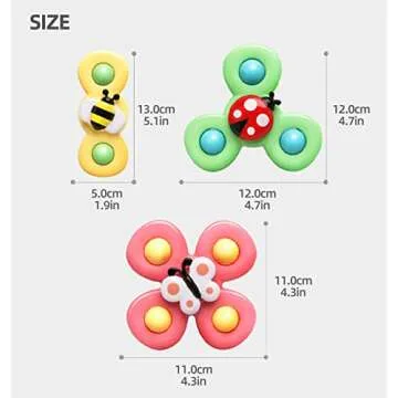Baby Suction Cup Spinning Top Toys 3 Pcs, Infant Rattles Spinner Toy 6-12-18 Months,Sensory Spin Bath Sucker, Travel Busy Teething Toy for Toddlers, Gifts for 1-3 Year Boy Girl(Group A)