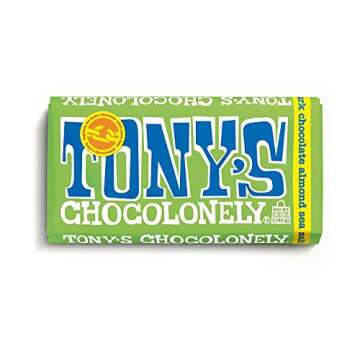 Tony's Chocolonely Variety Bundle - Milk Chocolate Caramel, Milk Chocolate with Pretzel and Toffee, 70% Dark Chocolate, Dark Chocolate with Almonds and Sea Salt 6.35oz (4 Pack) In Sanisco Packaging.