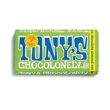 Tony's Chocolonely Variety Bundle - Milk Chocolate Caramel, Milk Chocolate with Pretzel and Toffee, 70% Dark Chocolate, Dark Chocolate with Almonds and Sea Salt 6.35oz (4 Pack) In Sanisco Packaging.