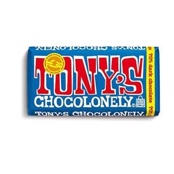 Tony's Chocolonely Variety Bundle - Milk Chocolate Caramel, Milk Chocolate with Pretzel and Toffee, 70% Dark Chocolate, Dark Chocolate with Almonds and Sea Salt 6.35oz (4 Pack) In Sanisco Packaging.