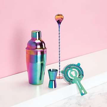 Blush Mirage Rainbow Cocktail Shaker Set Bartender Kit Includes Bar Shaker Muddler Bar Spoon Jigger ...