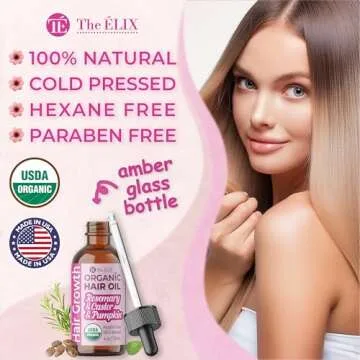 USDA Organic Rosemary Hair Oil for Hair Growth - Cold Pressed Blend of Natural Oils
