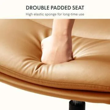 FLEXISPOT Cross Legged Office Chair for Vanity Desk Criss Cross Chair with Wheels Armless Office Chair Vanity Chair Comfy Wide Seat Cushion PU Leather(Brown)