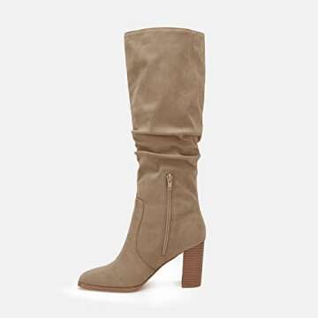 Juliet Holy Womens Knee High Boots Chunky High Heel Square Toe Side Zipper Wide Calf Boot