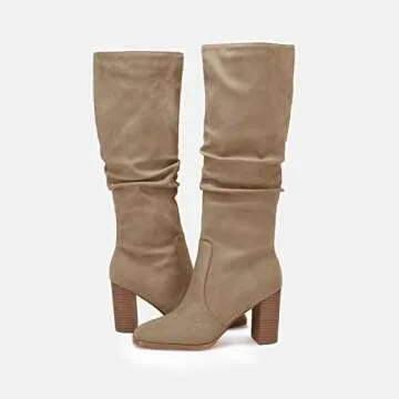 Juliet Holy Womens Knee High Boots Chunky High Heel Square Toe Side Zipper Wide Calf Boot