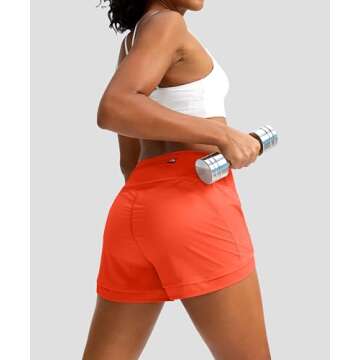 Women's Running Shorts High Waisted Quick-Dry 3 Inch Gym Workout Athletic Shorts for Women with Zipper Pocket(Orange, XL)