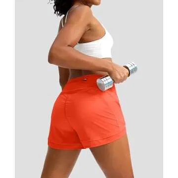 Women's Running Shorts High Waisted Quick-Dry 3 Inch Gym Workout Athletic Shorts for Women with Zipper Pocket(Orange, XL)