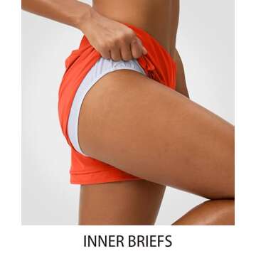 Women's Running Shorts High Waisted Quick-Dry 3 Inch Gym Workout Athletic Shorts for Women with Zipper Pocket(Orange, XL)