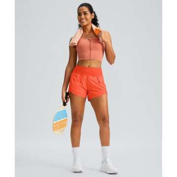 Women's Running Shorts High Waisted Quick-Dry 3 Inch Gym Workout Athletic Shorts for Women with Zipper Pocket(Orange, XL)