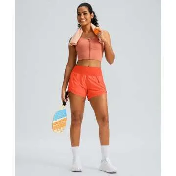 Women's Running Shorts High Waisted Quick-Dry 3 Inch Gym Workout Athletic Shorts for Women with Zipper Pocket(Orange, XL)