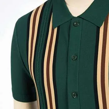 PJ PAUL JONES Mens Retro Striped Polo Shirt Short Sleeve