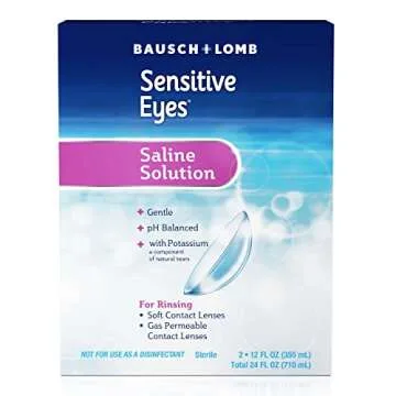 Sensitive Eyes Saline Solution from Bausch & Lomb, for Soft Contact & Gas Permeable Lenses, Saline Solution with Potassium, 2 x 12 Fl Oz (710 mL)