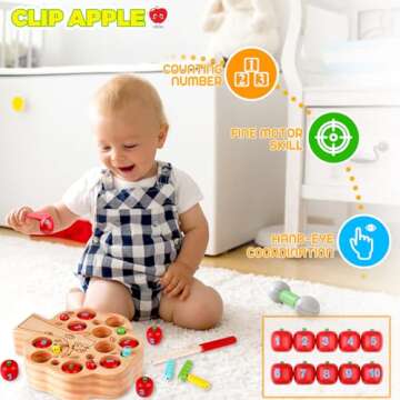 RONSTONE Montessori Toys for 3 Years Old Kids - Wooden Learning Fine Motor Skills Includ Magnetic Worms Apple Matching Game Educational Toys - Christmas Birthday Gift for Toddlers Age 36+ Months