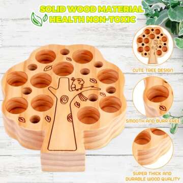 RONSTONE Montessori Toys for 3 Years Old Kids - Wooden Learning Fine Motor Skills Includ Magnetic Worms Apple Matching Game Educational Toys - Christmas Birthday Gift for Toddlers Age 36+ Months