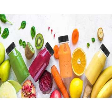 Hulless 3 Pcs 8 Ounce Plastic Juice Bottle Drink Containers Juicing Bottles with Black Lids, Suitable for Juice, Smoothies, Milk and Homemade Beverages