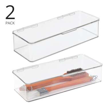 mDesign Long Plastic Kitchen Pantry/Fridge Storage Organizer Box Containers with Hinge Lid for Shelv...