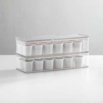 mDesign Long Plastic Kitchen Pantry/Fridge Storage Organizer Box Containers with Hinge Lid for Shelves or Cabinets, Holds Food, Snacks, Seasoning, Condiments, Flatware, Utensils, 2 Pack, Clear